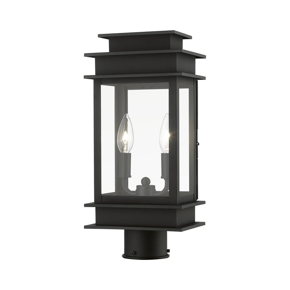 2 Light Black with Polished Chrome Stainless Steel Reflector Outdoor Medium Post Top Lantern