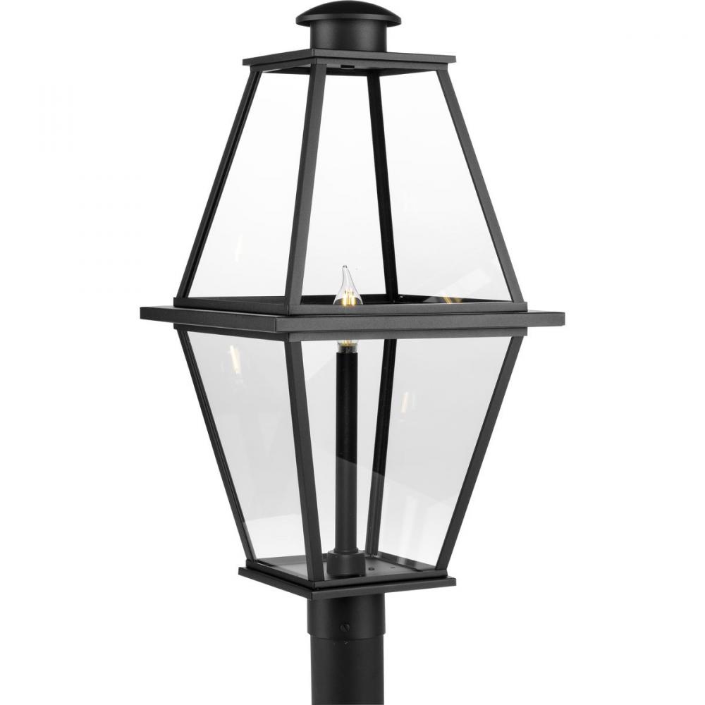 Bradshaw Collection One-Light Textured Black Clear Glass Transitional Outdoor Post Lantern