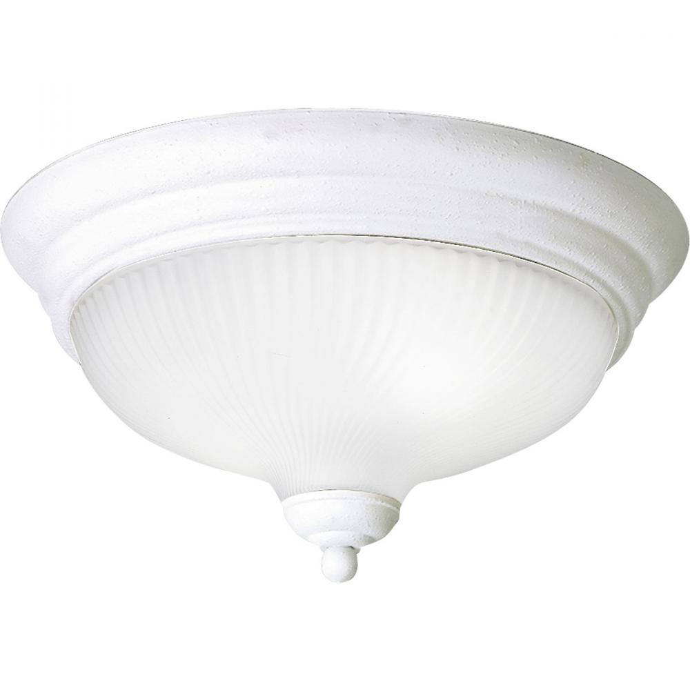 Two Light White Ribbed Etched Glass Bowl Flush Mount