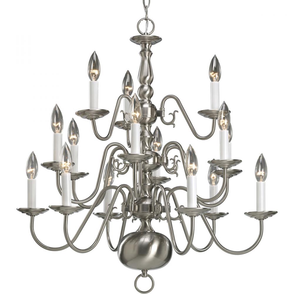 Fifteen Light Brushed Nickel White Finish Candle Sleeves Glass Up Chandelier