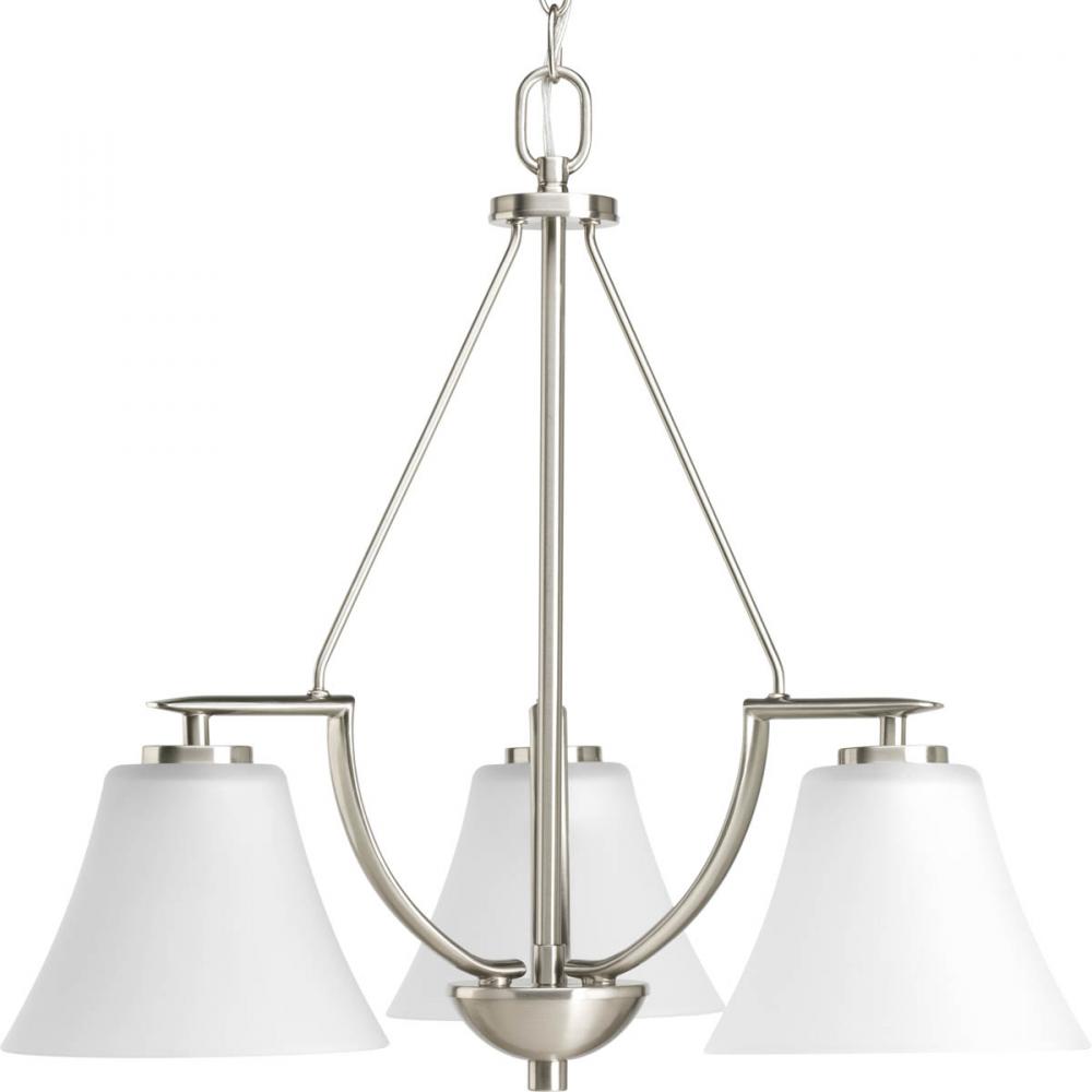 Bravo Collection Three-Light Brushed Nickel Etched Glass Modern Chandelier Light