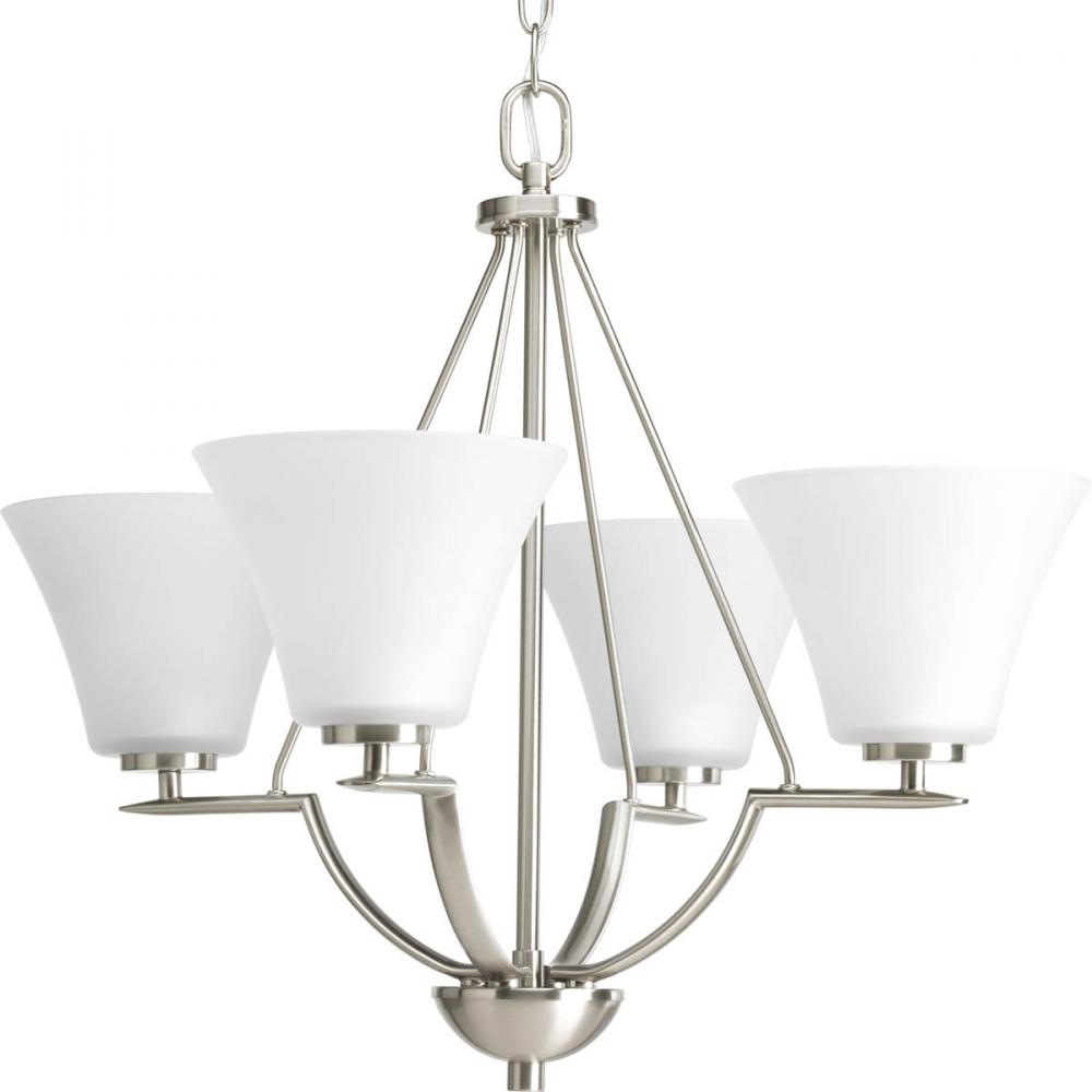 Bravo Collection Four-Light Brushed Nickel Etched Glass Modern Chandelier Light