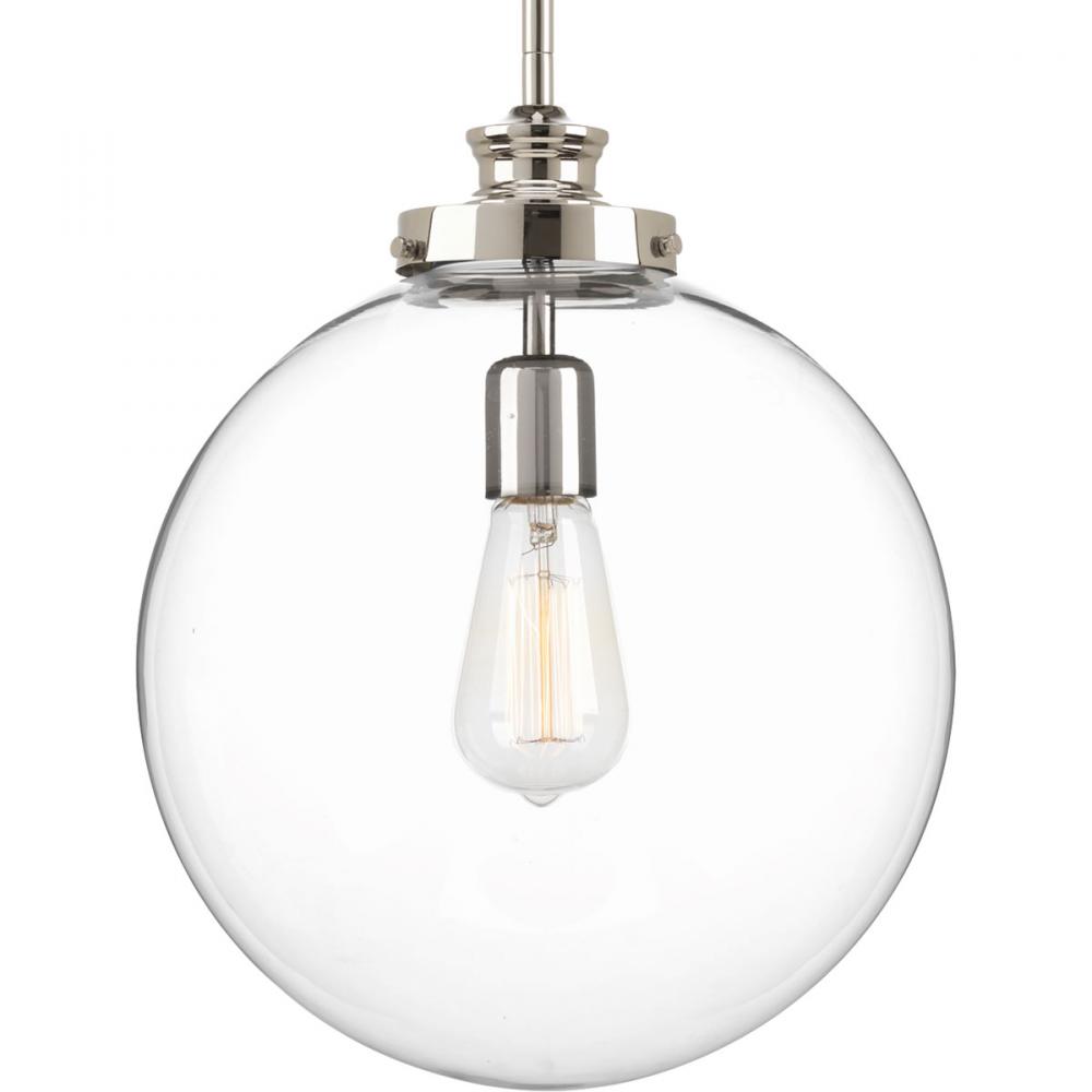 Penn Collection One-Light Polished Nickel Clear Glass Farmhouse Pendant Light