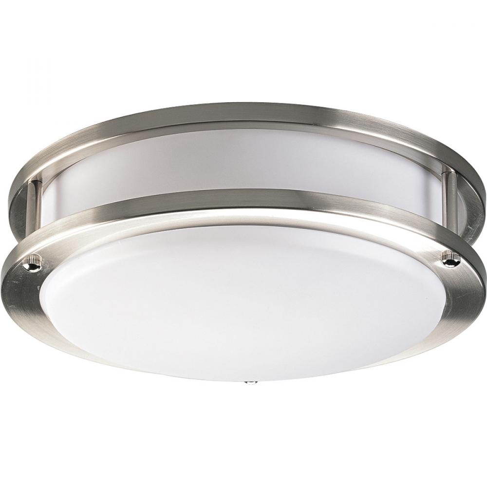 One Light Brushed Nickel White Acrylic Diffuser Glass Bowl Flush Mount