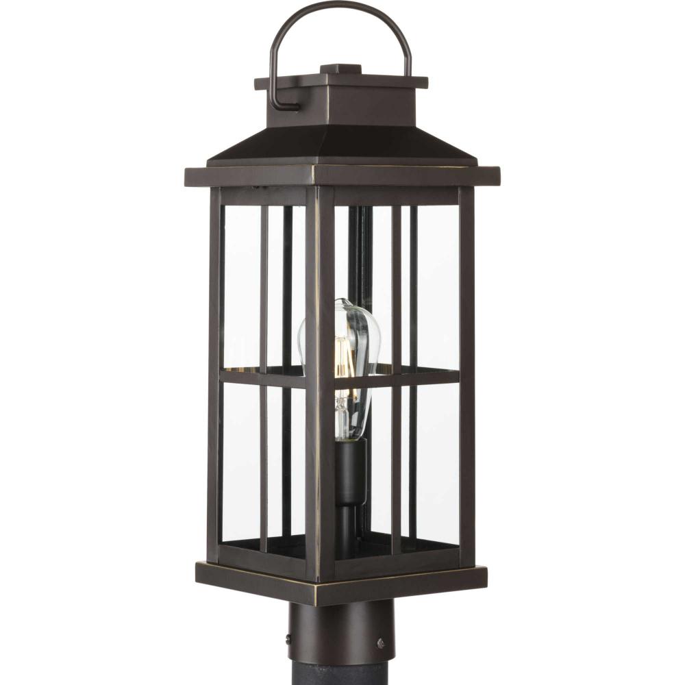 Williamston Collection One-Light Antique Bronze and Clear Glass Transitional Style Outdoor Post Lant