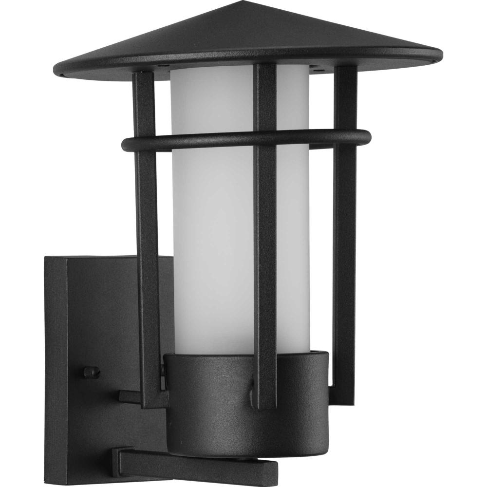 Exton Collection One-Light Textured Black and Etched Seeded Glass Modern Style Medium Outdoor Wall L