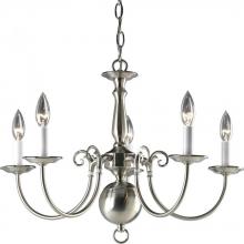 Progress P4346-09 - Americana Collection Five-Light Brushed Nickel White Candle Traditional Chandelier Light