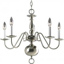 Progress P4355-09 - Americana Collection Five-Light Brushed Nickel White Candle Traditional Chandelier Light