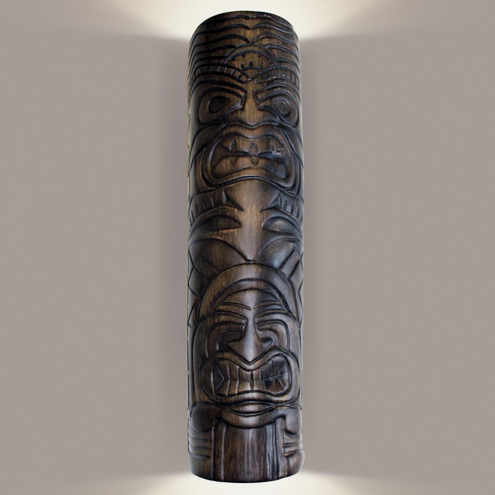 Tiki Totem Wall Sconce Dark Teak with LED bulbs included