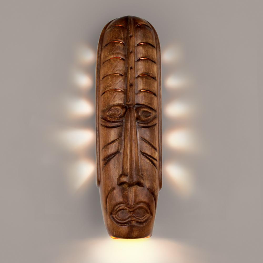 Tribal Mask Wall Sconce Amber Palm with LED bulb included