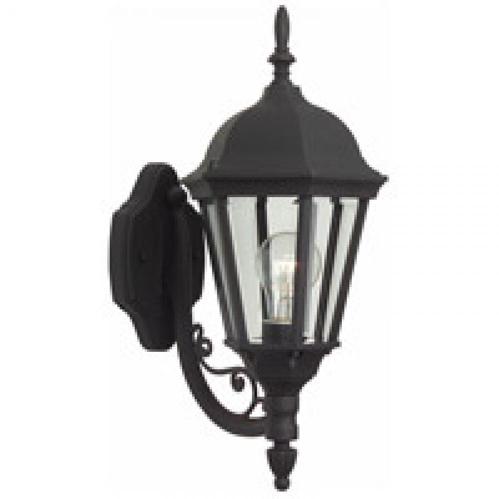 Straight Glass Cast 1 Light Small Outdoor Wall Lantern in Textured Black