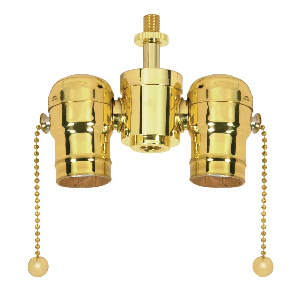Medium Base Solid Brass Cluster Body; Polished Brass Finish; 1/8 IP Nipple And Locknut Top; 1/4 IP
