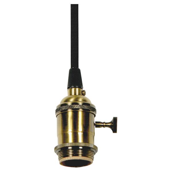 Medium base lampholder; 4pc. Solid brass; prewired; On/Off; Uno ring; 10ft. 18/2 SVT Black Cord;