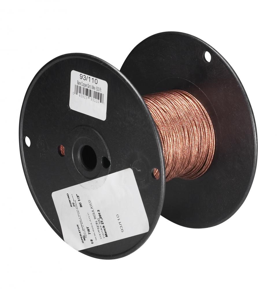 Lamp And Lighting Bulk Wire; 18/1 Grounding Wire; 500 Foot/Spool; Bare Copper