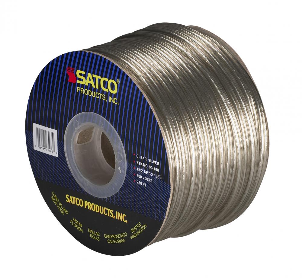 Lamp And Lighting Bulk Wire; 18/2 SPT-2 105C; 250 Foot/Spool; Clear Silver