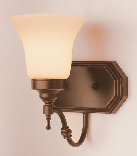 One Light Rubbed Oil Bronze White Opal, Bell Glass Bathroom Sconce