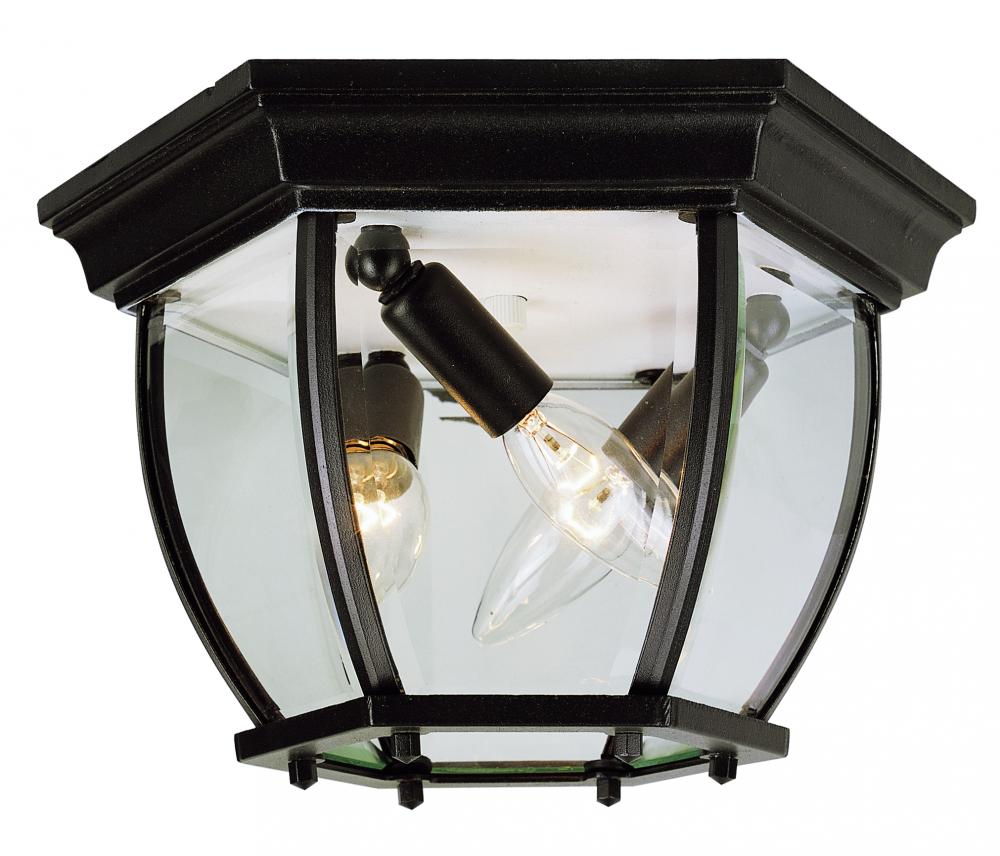 Angelus 3-Light, Beveled Glass, Outdoor Flush Mount Ceiling Light with Open Base