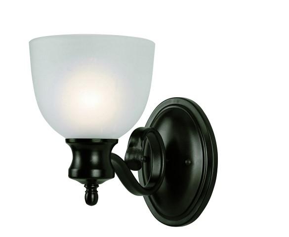 One Light Rubbed Oil Bronze White Frosted Glass Wall Light