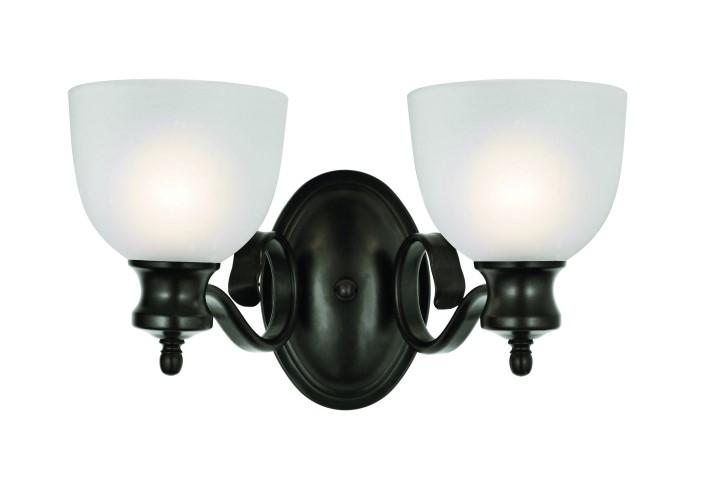 Two Light Rubbed Oil Bronze White Frosted Glass Wall Light