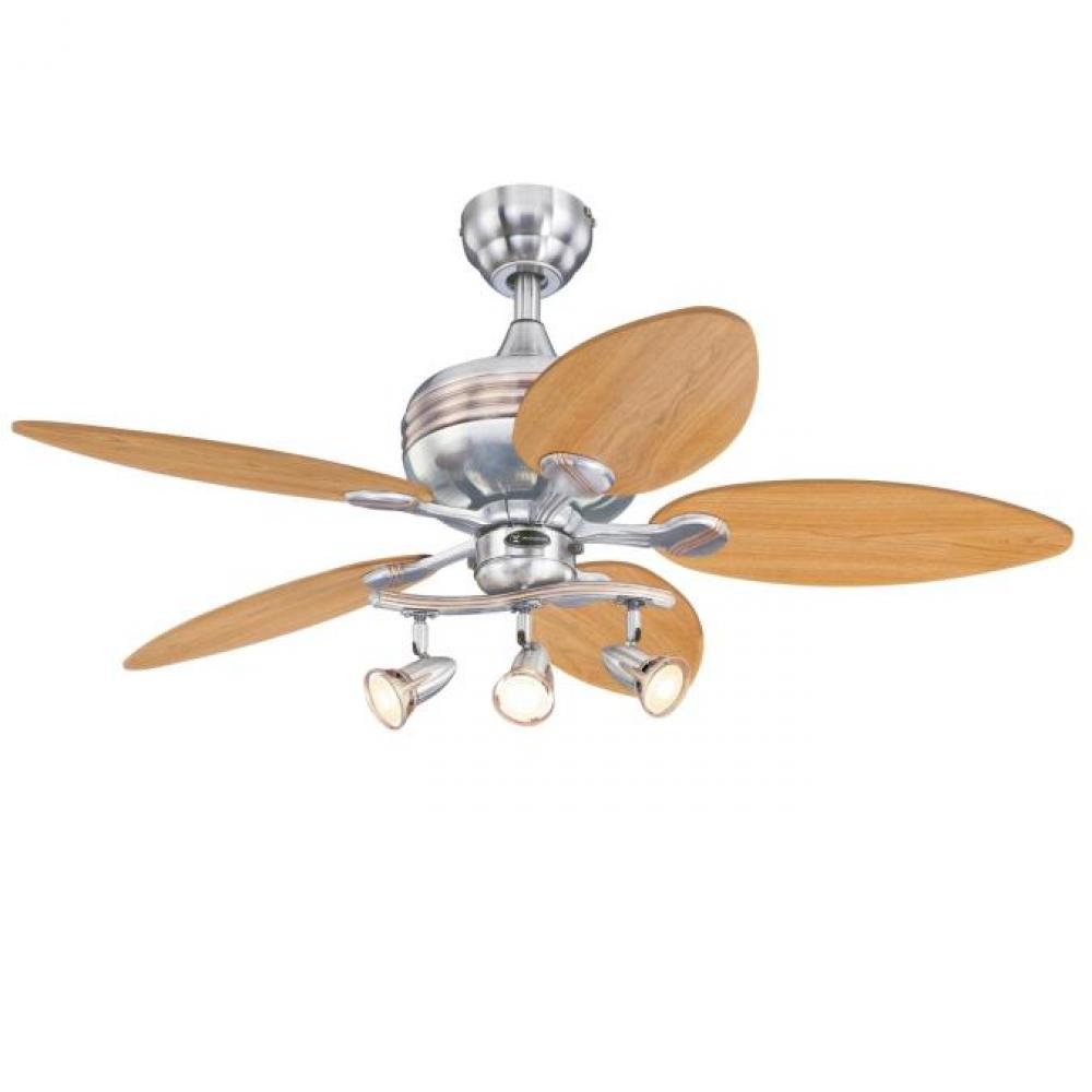 44 in. Brushed Nickel Finish with Copper Accents Reversible Blades (Maple/Mahogany) Spot Lights
