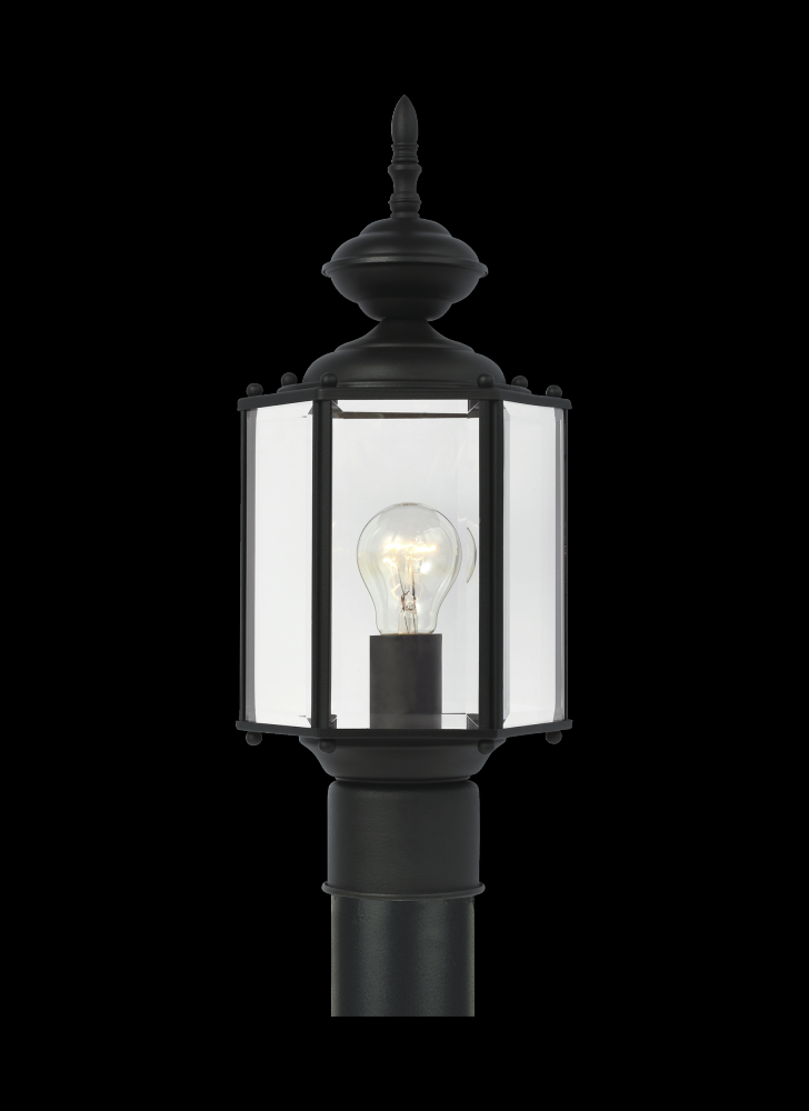 Classico traditional 1-light outdoor exterior post lantern in black finish with clear beveled glass