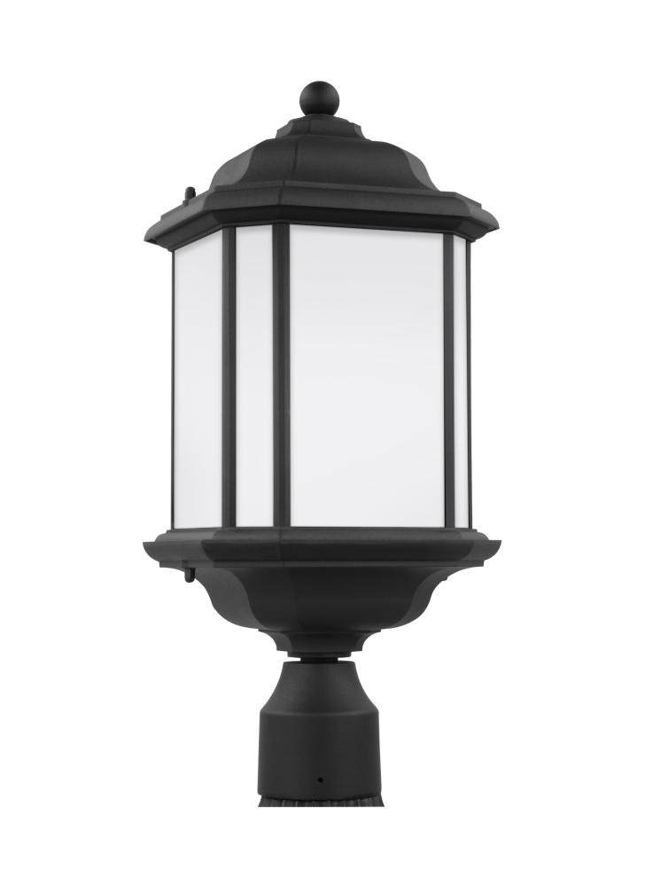 Kent traditional 1-light outdoor exterior post lantern in black finish with satin etched glass panel