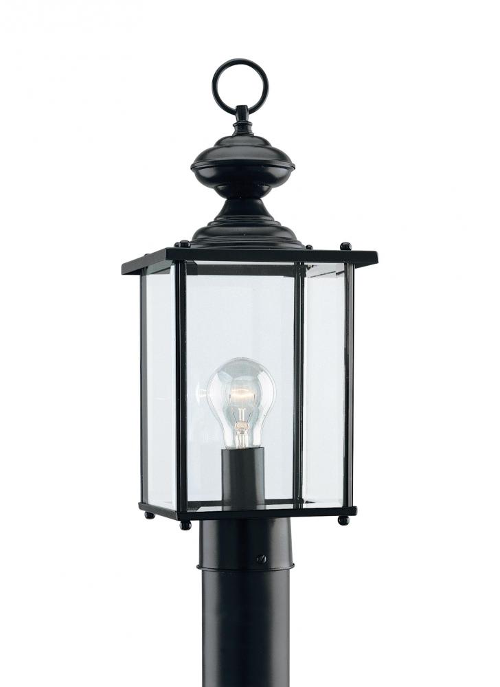 Jamestowne transitional 1-light outdoor exterior post lantern in black finish with clear beveled gla