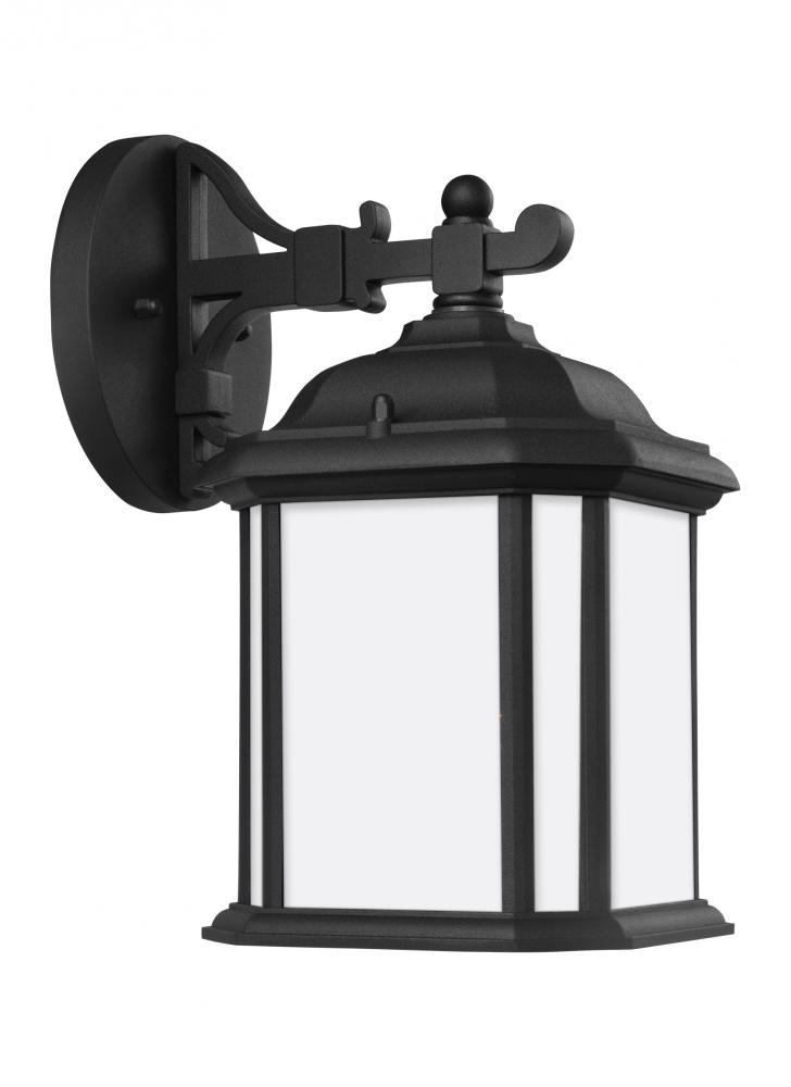 Kent traditional 1-light outdoor exterior small wall lantern sconce in black finish with satin etche