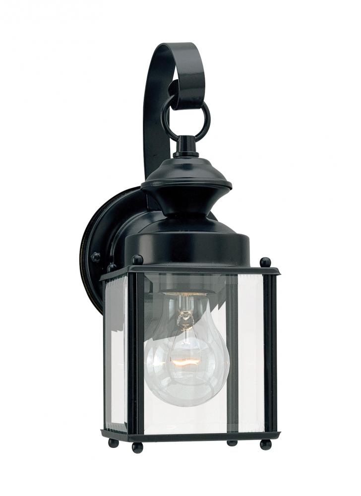Jamestowne transitional 1-light small outdoor exterior wall lantern in black finish with clear bevel