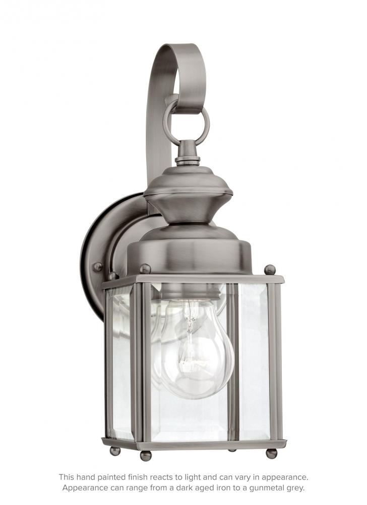 Jamestowne transitional 1-light small outdoor exterior wall lantern in antique brushed nickel silver