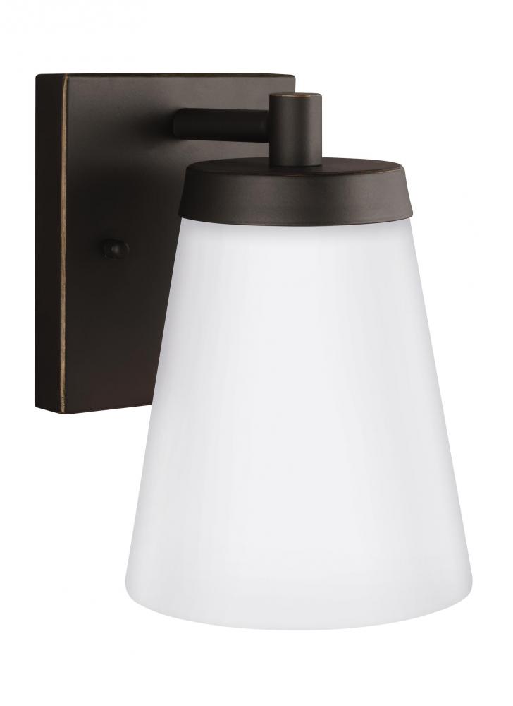 Renville transitional 1-light outdoor exterior small wall lantern sconce in antique bronze finish wi