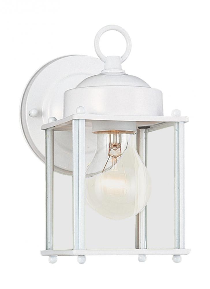 New Castle traditional 1-light outdoor exterior wall lantern sconce in white finish with clear glass