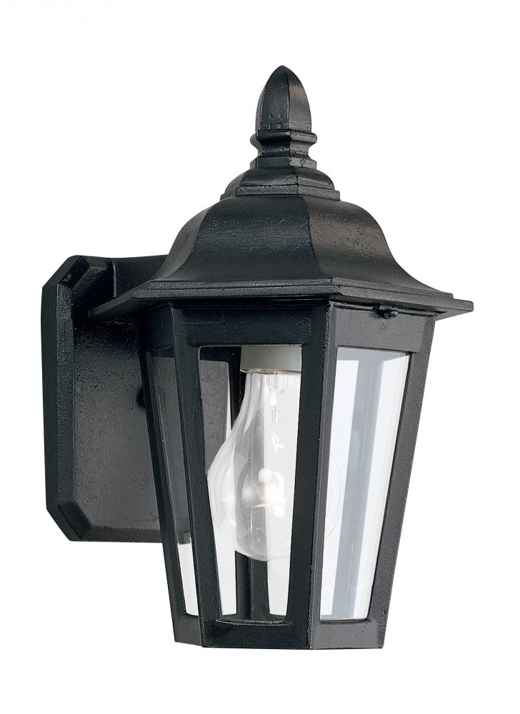 Brentwood traditional 1-light outdoor exterior wall lantern sconce in black finish with clear glass