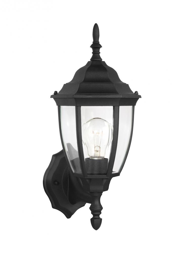 Bakersville traditional 1-light outdoor exterior wall lantern in black finish with clear curved beve