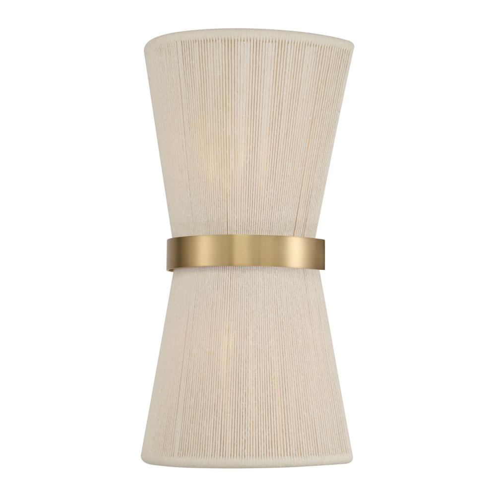 2-Light Sconce in Hand wrapped Bleached Natural Rope String and Hand-Distressed Patinaed Brass