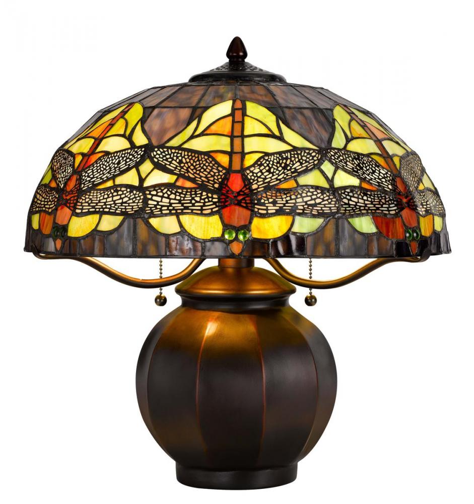 60W x 2 Tiffany table lamp with pull chain switch with metal lamp body