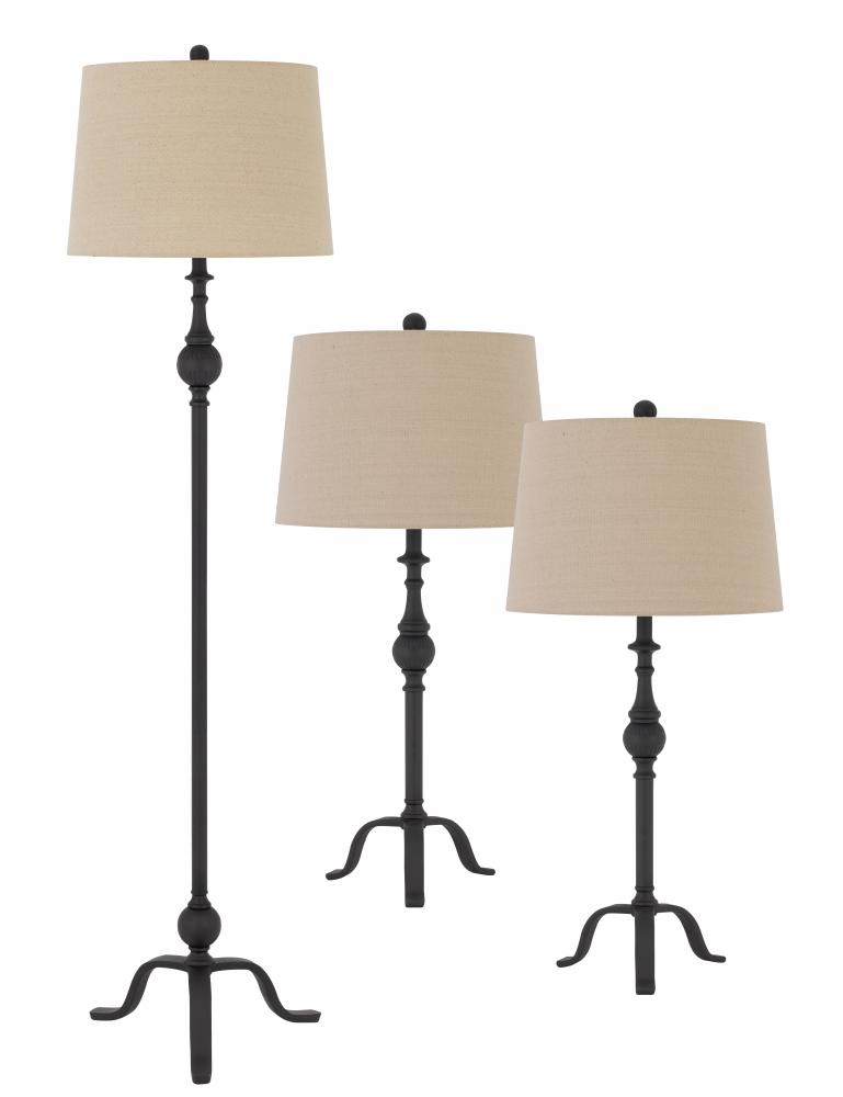3 pcs package. 2 pcs of 150W 3 way metal table lamps. 1 pc of 150W 3 way adjustable metal