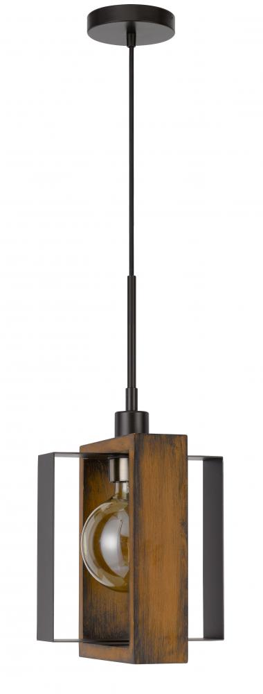 60W Agrigento pine wood/metal mini pendant fixture (Edison bulb INCLUDED)