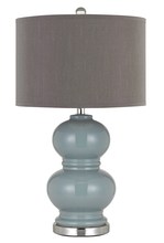 CAL Lighting BO-2884TB-2-BLU - Bergamo Ceramic Table Lamp With Hardback Plantium Grey Fabric Shade (Sold And Priced As Pairs)