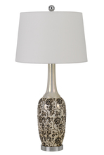 CAL Lighting BO-2914TB-2 - 150W Paxton Ceramic Table Lamp With Leaf Design And Taper Drum Hardback Fabric Shade (Priced And Sol