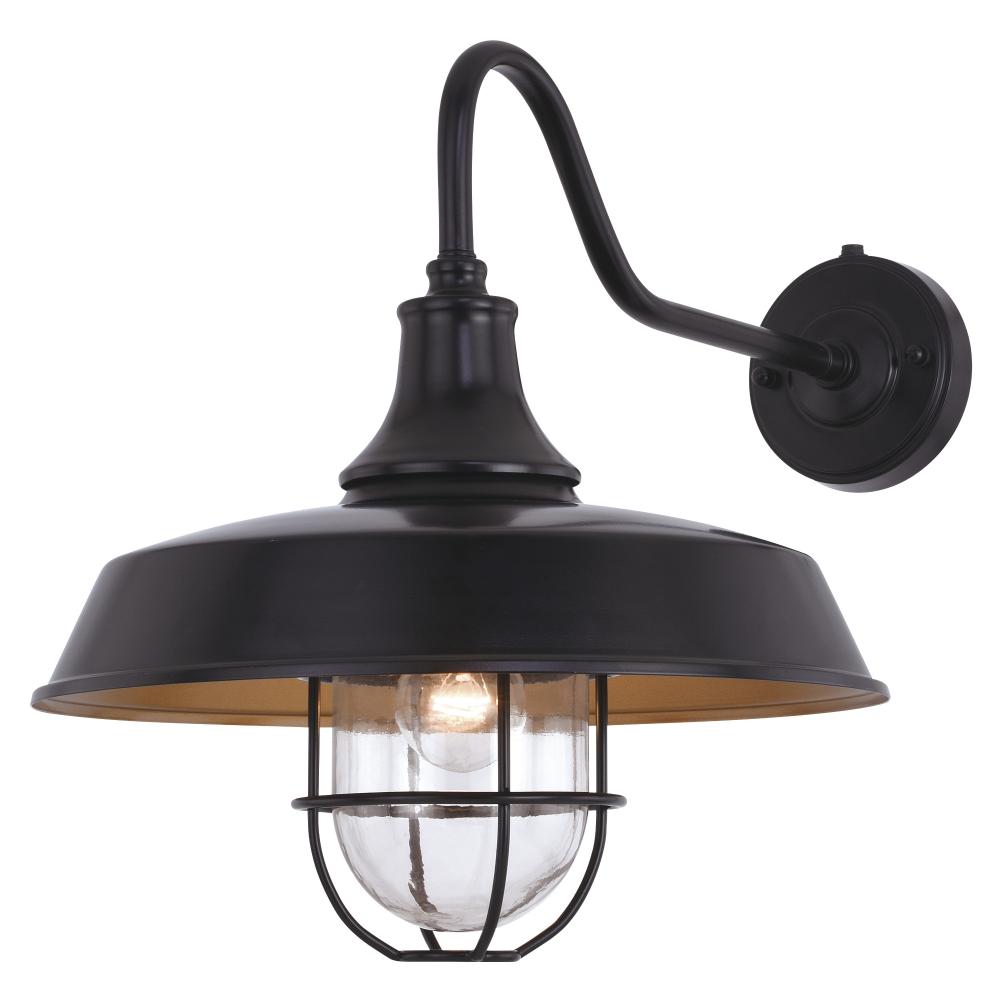 Dorado 15 in. W Outdoor Wall Light with Caged Clear Glass Dark Bronze with Light Gold