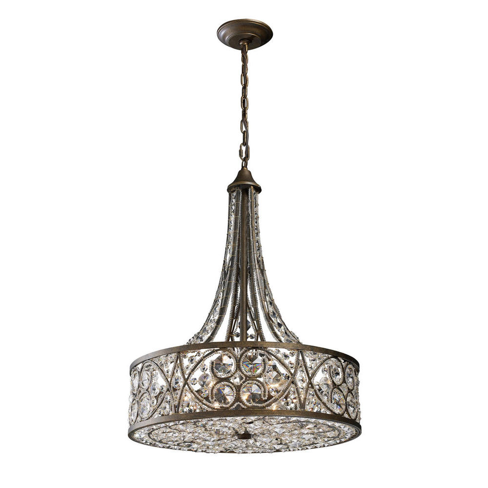 Amherst 6-Light Chandelier in Antique Bronze with Clear Crystal and Beaded Glass Diffuser