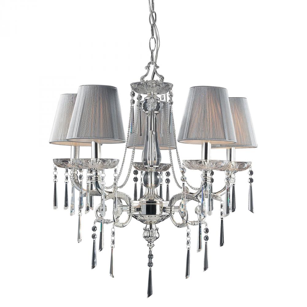 Princess 5-Light Chandelier in Polished Silver with Fabric Shades