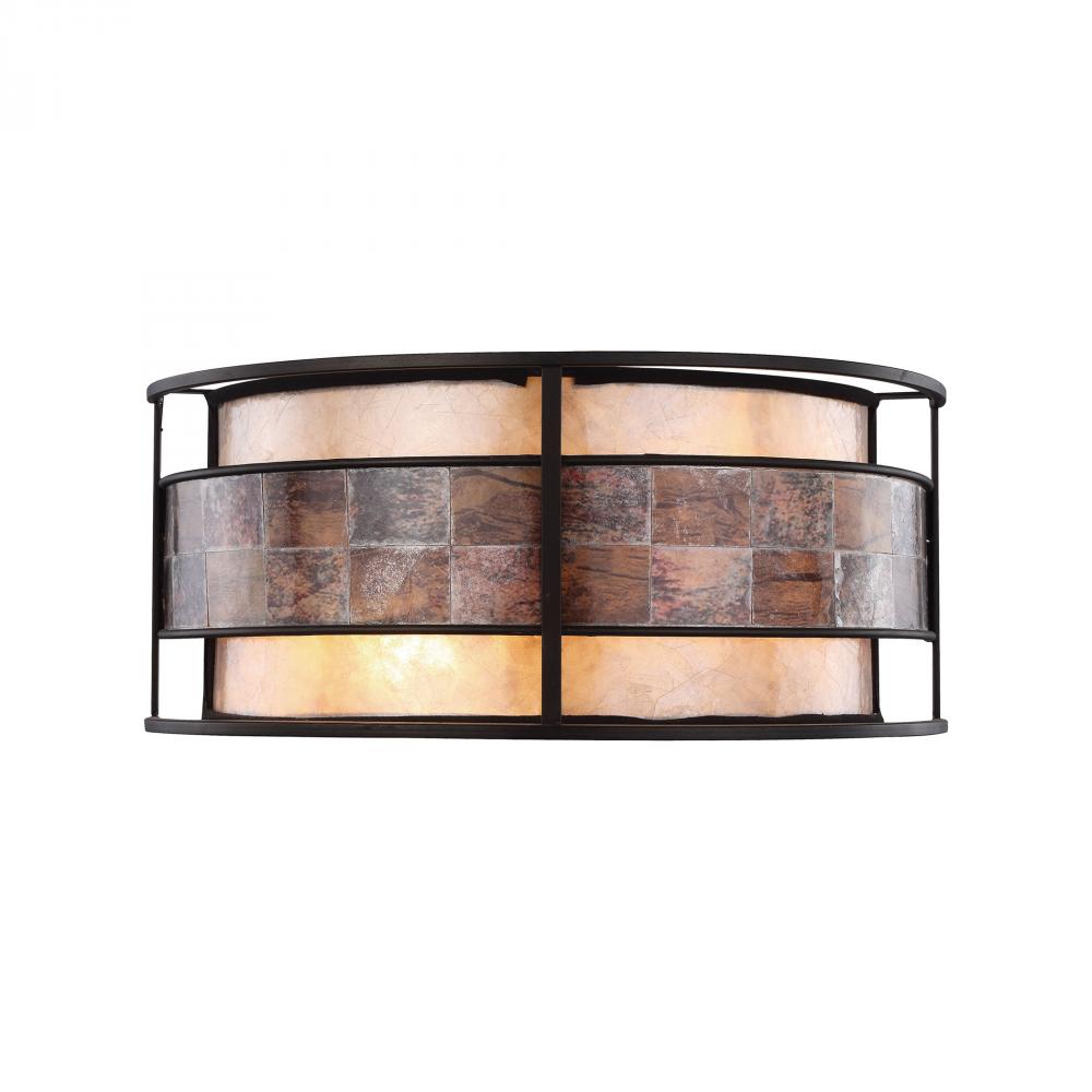 Tremont 2-Light Sconce in Tiffany Bronze with Brown Mosaic and Tan Mica Shade